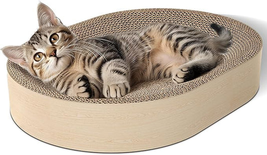 ComSaf Cat Scratcher Bed, Oval Cardboard Scratching Board for Indoor Cats | Scratch Pad Surface, Corrugated Cardboard Layers, Shallow Bowl Shape, Furniture Protection, Cat Lounger, Claw Care