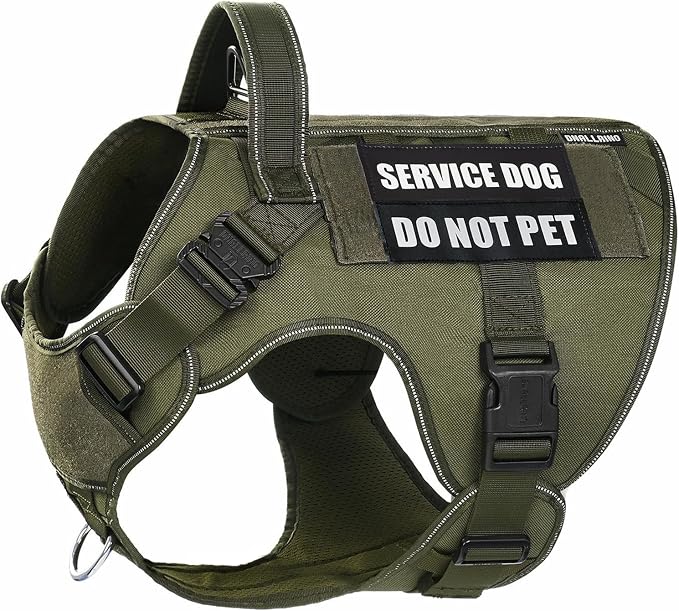 Tactical Dog Harness for Large Dogs, Heavy Duty Dog Harness with Handle, Adjustable Reflective Military German Shepherd Dog Vest Harness with Do Not Pet Patches for Hiking Training Green