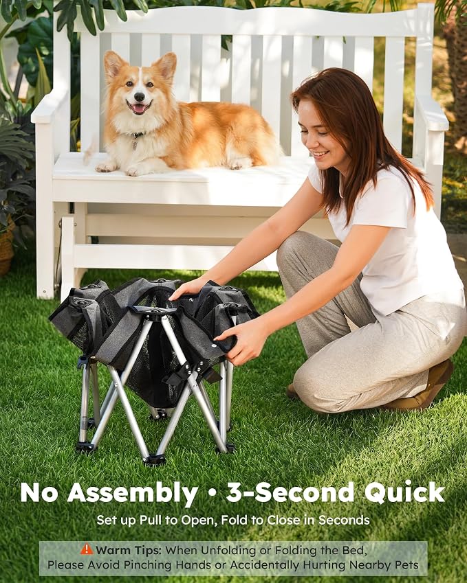 Pecute Raised Dog Bed with Cooling Mat, Elevated Pet Cot for Medium Dogs, L | Breathable Textilene Mesh, Outdoor Camping & Beach, Steel Frame,130 lbs Heavy Duty Support, Tool-free 3-second Quick Assembly