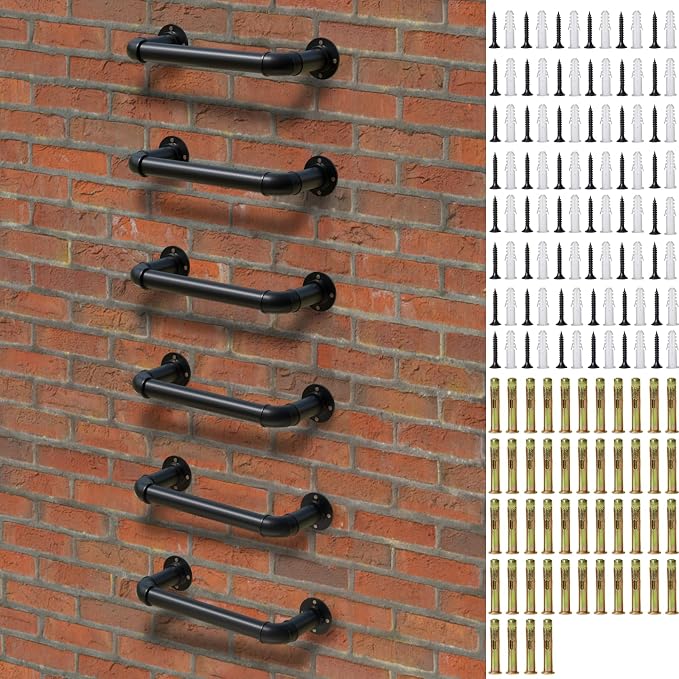 Wall Mounted Ladder, 1 Rung Steel Step - 6 Pack for Emergency Escape & Loft Access | 700LB Capacity, All-Weather Black Finish, with Expansion Bolts for Indoor/Outdoor