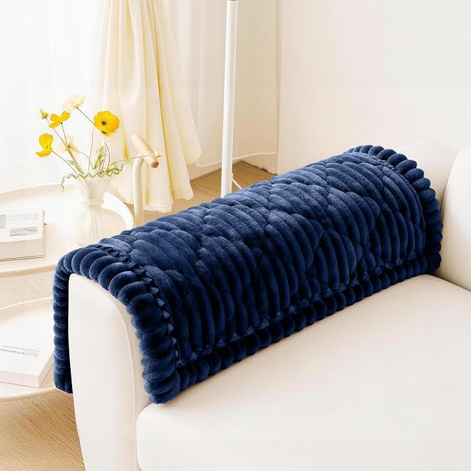 PuTian 100% Waterproof Fuzzy Couch Cover for Dogs Navy Blue 27.6"x27.6" | Pet Friendly Dog Mat for Couch, Waterproof Sofa Protector, Scratch Resistant Furniture Cover for Dogs, Machine Washable