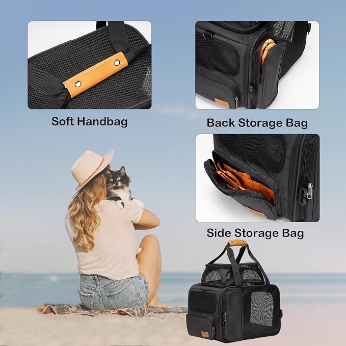 Expandable Pet Carrier Bag - Airline-Approved, Breathable Mesh, Secure Zippers, Padded Handle & Multi-Pockets (Dark Grey)
