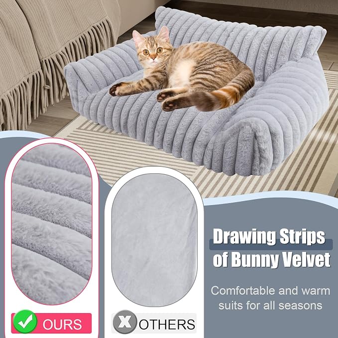 Cute Cat Couch Bed for Indoor Cats, Dog Beds for Small Dogs Couch, S, Grey | Dog Couch Bed with Removable Washable Cover,Cute Fluffy Pet Sofa Cat Couch Bed,Washable Dog Bed Medium Large Size Dog