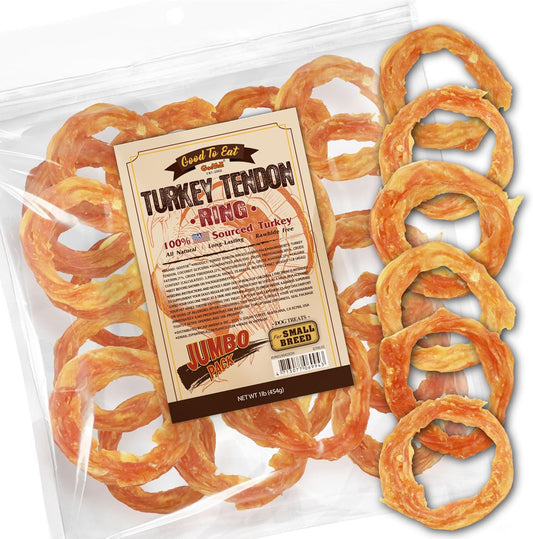 Gootoe Turkey Tendons for Dogs – All-Natural, Hypoallergenic Dog Treats, Rawhide Alternative, Long Lasting Puppy Chews, Healthy Dog Treats for Small Breeds, Ring, 16 oz Pack (1 lb)