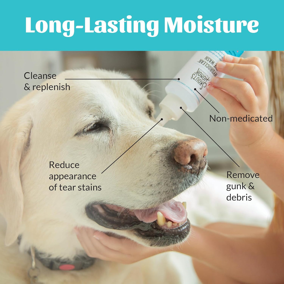 SKOUT'S HONOR HydroClear Eye Wash with Hyaluronic Acid, 4oz Bottle - Non-Medicated, Daily Eye Care for Dogs & Cats, 3-Pack