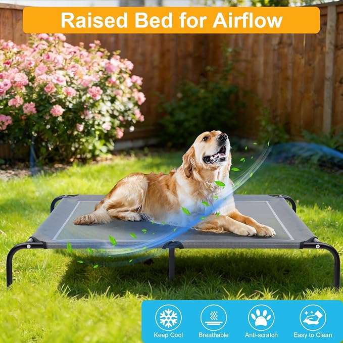 48'' Outdoor Elevated Dog Bed,Raised Dogs Bed,Dog Cot,Dog Cooling Bed-Large | Raised Dogs Bed Medium Large Size Dogs with Four Ice Pack, Cooling Dog Cot Beds, Outdoor Pet Hammock Beds, Outside Pet Beds
