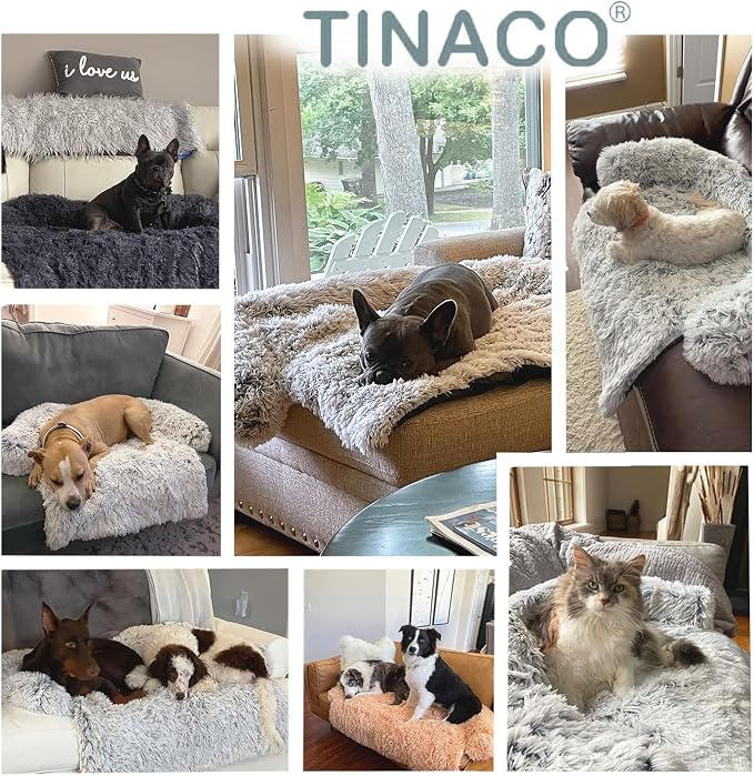 Luxurious Calming Dogs/Cats Bed Mats, Dog Pad Washable Removable Couch Cover, Plush Long Fur Mat for Pets, Waterproof Lining, Perfect for Small, Medium and Large Dogs and Cats (Beige, 59"x39")