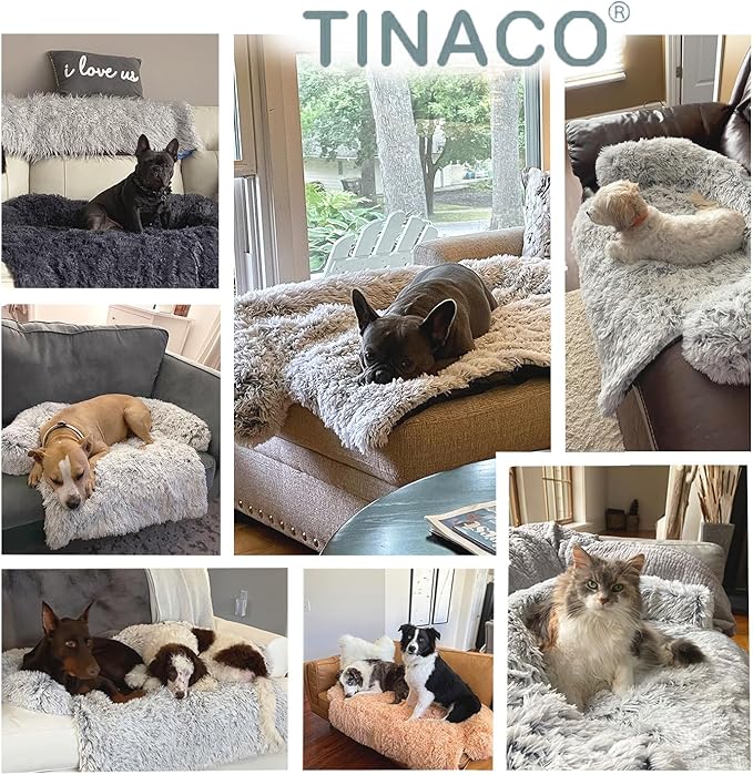 Luxurious Calming Dogs/Cats Bed Mats, Dog Pad Washable Removable Couch Cover, Plush Long Fur Mat for Pets, Waterproof Lining, Perfect for Small, Medium and Large Dogs and Cats (Beige, 45"x37")