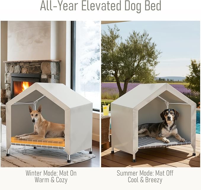 Elevated Dog House with Cushion, Stainless Steel Dog Tent, Medium Dogs | Sturdy Stainless Steel Frame, Waterproof Dog Shelter for Medium Dogs and Cats, Easy to Clean, Indoor and Outdoor Use