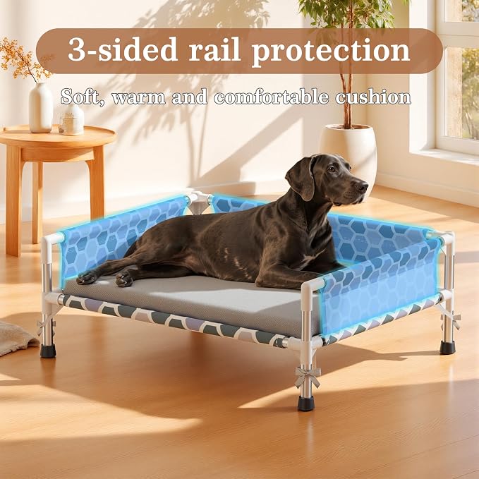 Elevated Dog Bed, Cooling Outdoor Dog Cot with with Breathable Mesh, Raised Pet Bed with 3-Sided Guard Rails, Indoor and Outdoor (Medium)