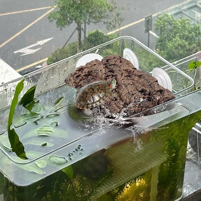 kathson Turtle Basking Platform with Strong Suction Cups,Resin Reptile Climbing Rock Turtle Floating Dock Resting Basking Terrace for Frogs,Terrapins,Juvenile,Crabs
