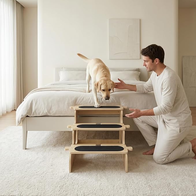 PERUGINA Wood Dog Stairs for Bed,NaturalWood Pattern,L 80lb