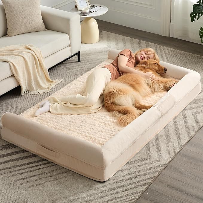 BFPETHOME Orthopedic Washable Human Dog Bed for Adult & Dog Cozy Sleep | Human Size Waterproof Big Soft Pet Couch Bed for Adult & Dogs Relax with Removable Cover Supportive Foam Beige 71x46 Inch
