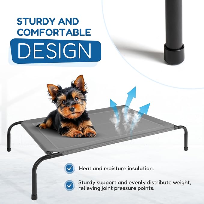 Cooling Elevated Dog Cot Bed Outdoor Raised Portable Dog Beds No-Slip Feet Portable Durable Pet Hammock Bed, 42x25.2x8 Inch, Grey