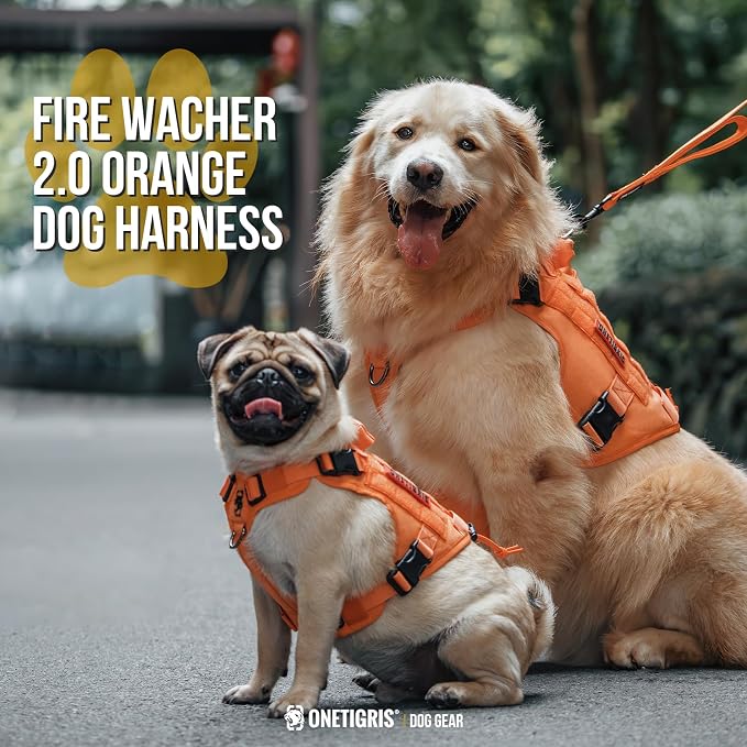 OneTigris Tactical Dog Harness Vest No-Pull Service Dog Vest for Large Dogs | 1000D Pullable Nylon, with Control Handle and Hook & Loop Panels, Easy On & Off, Adjustable for Walking Training Orange XL