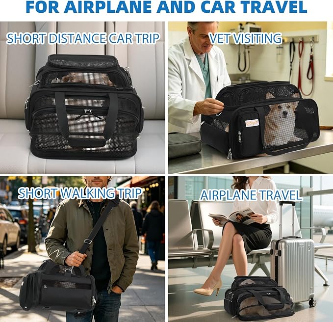 pidipiti 18x14x8 TSA Approved,top and Side Expandable pet Carrier for Extra-Small Dog Under 6 lbs,or Medium cat Under 10 lbs,for Airlines only Have 8'' Height Space underseat