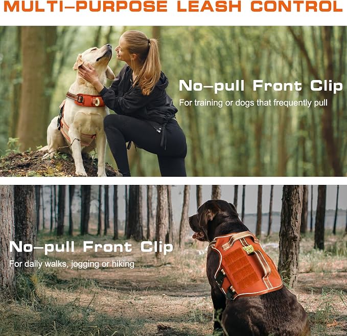 Dog Harness for Large Dogs Heavy Duty, No Pull Tactical Dog Harness with Molle System, Easy On and Off Service Dog Vest, Breathable Padded, Adjustable Reflective Pet Vest for Walking Hiking Training