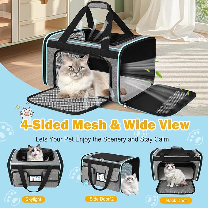 HUANLANG Soft-Sided Cat Carrier Airline Approved,Dog Carriers for Small Dogs Medium Cats,Pet Travel Carrier Up to 20 Lbs,Collapsible Cat Bag