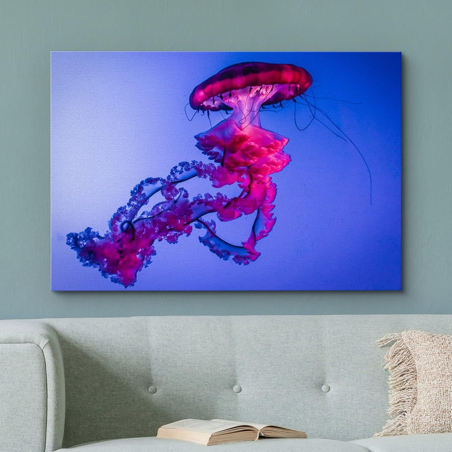 wall26 Canvas Print Wall Art Vibrant Neon Hot Pink Underwater Jellyfish Nature Animals Photography Realism Rustic Scenic Landscape Wilderness Earth for Living Room, Bedroom, Office - 24"x36"