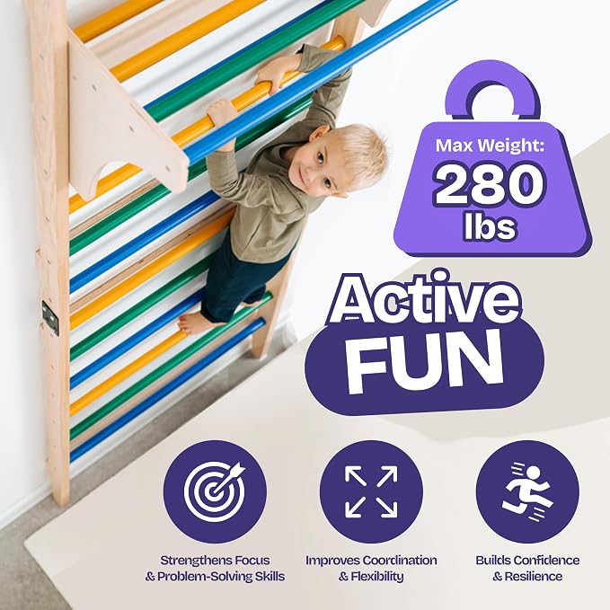 ComfyBumpy Swedish Ladder with Convertible Play Table | Montessori Climbing Set for Kids, Indoor Playground & Jungle Gym - Wall Climbing Toy for Active Play & Table | 400lbs Capacity (Set of 1)