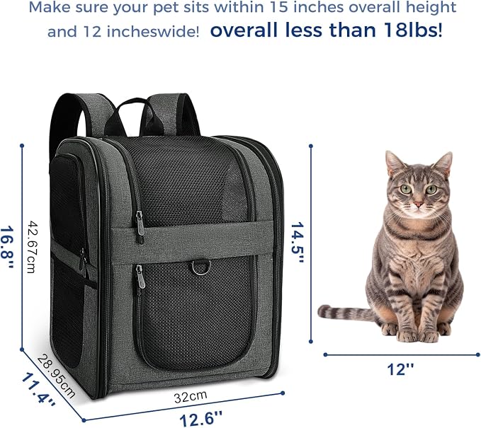 Apollo Walker Pet Carrier Backpack for 4-18lb Cats and Dogs, Puppies, Safety Features and Cushion Back Support | for Travel, Hiking, Outdoor Use (Gray)