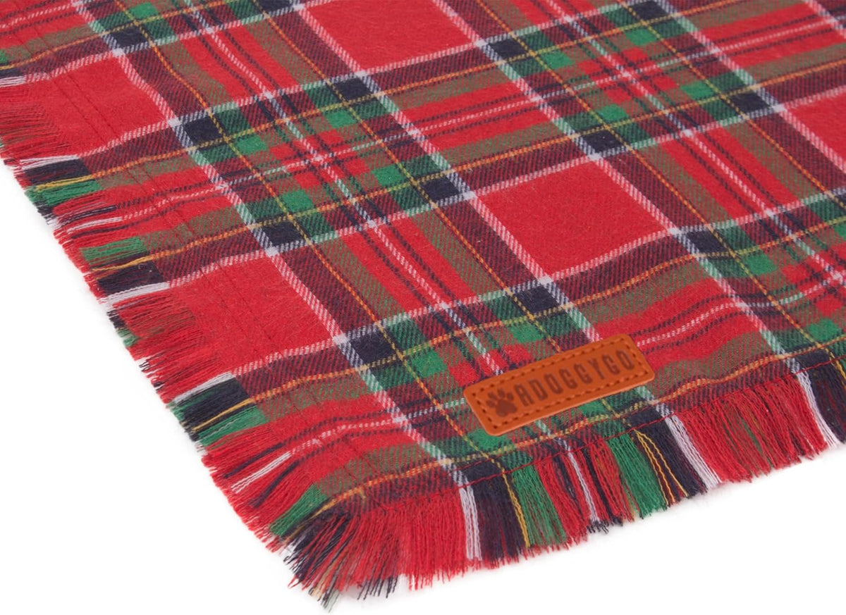 ADOGGYGO Christmas Dog Bandanas with Tassels Edges, Stylish Plaid Dog Christmas Scarf Bib, Multiple Sizes Offered, Plaid Bandanas for Medium Large Dogs (Large)