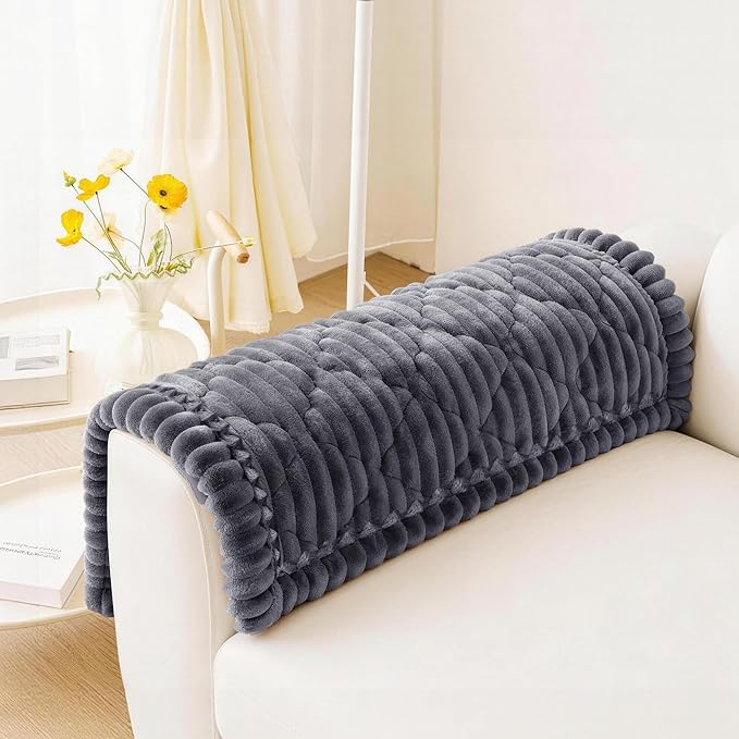 PuTian 100% Waterproof Fuzzy Couch Cover for Dogs Dark Grey 27.6"x27.6" | Pet Friendly Dog Mat for Couch, Waterproof Sofa Protector, Scratch Resistant Furniture Cover for Dogs, Machine Washable
