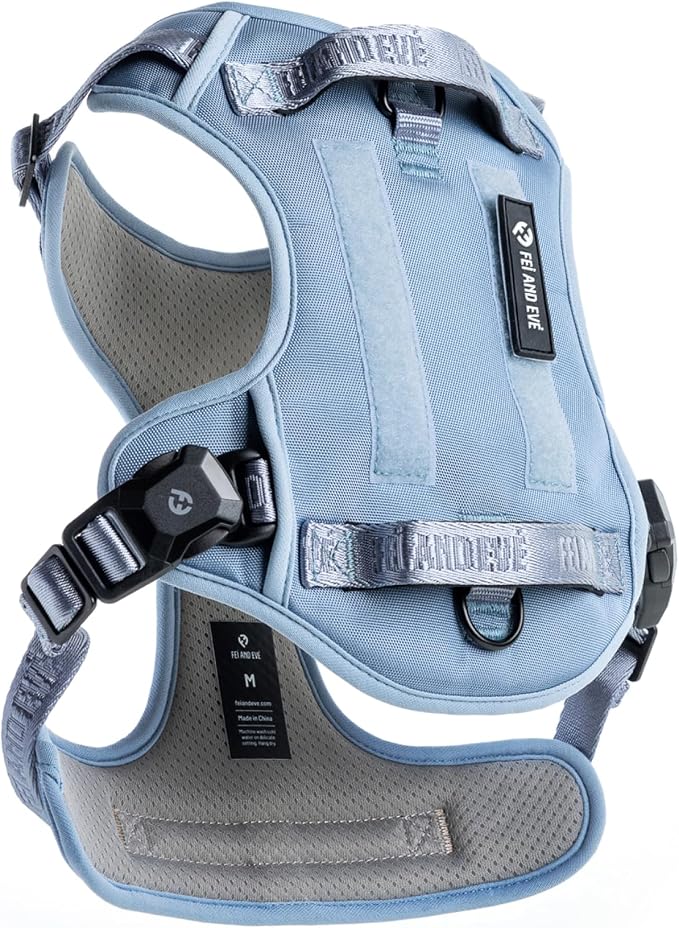 Fei & Eve Classic Dog Harness, MagEase Magnetic Buckle | 3-Point No-Pull Control, Dual Handle Support, 900D Nylon, Tactical Patch Panel, Heavy Duty, Large, Blue