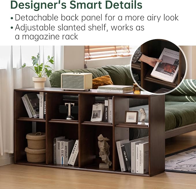YESWOOD Modular Bookcase Storage Cubes, 100% Solid Rubberwood TV Stand Free Combination, Small Walnut Color Buffet Cabinet for Living Room Bedroom Study