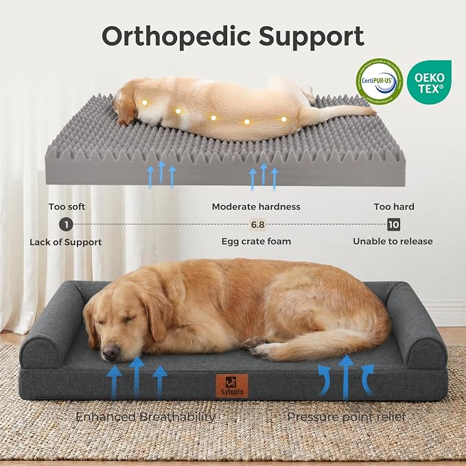 42 Inch Orthopedic Dog Bed for Extra Large Dogs, Waterproof Foam Pet Couch Bed with Sides, Egg Crate Foam, Removable Washable Cover, Great Pet Gift, Dark Grey