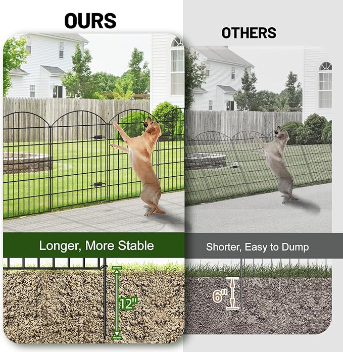 FOREHOGAR Metal Garden Fence with Gate 42in (H) x 23.3ft (L), 1 Gate+ 9 Panels Dog Fence Border Fence Animal Barrier, No Dig Garden Fencing for Yard Flower Bed Lawn Patio Outdoor, ECG4210, Black