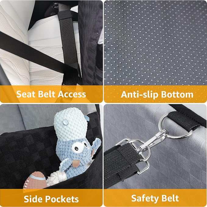 PETICON Waterproof Dog Car Seat for Small Medium Dogs, 6in Memory Foam | Pet Booster Seat for Dogs up to 26 lbs with Pockets, Detachable Washable Pet Carseat with Y-Shape Safety Belt