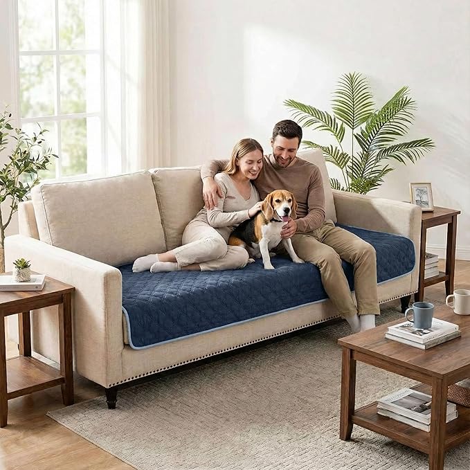 Waterproof Dog Blanket, Couch Cover for Dogs Washable, Reversible Dog Bed Cover, Couch Furniture Protector. (Dark＆Light Blue, 30 X 53 Inch - 1 Pack)