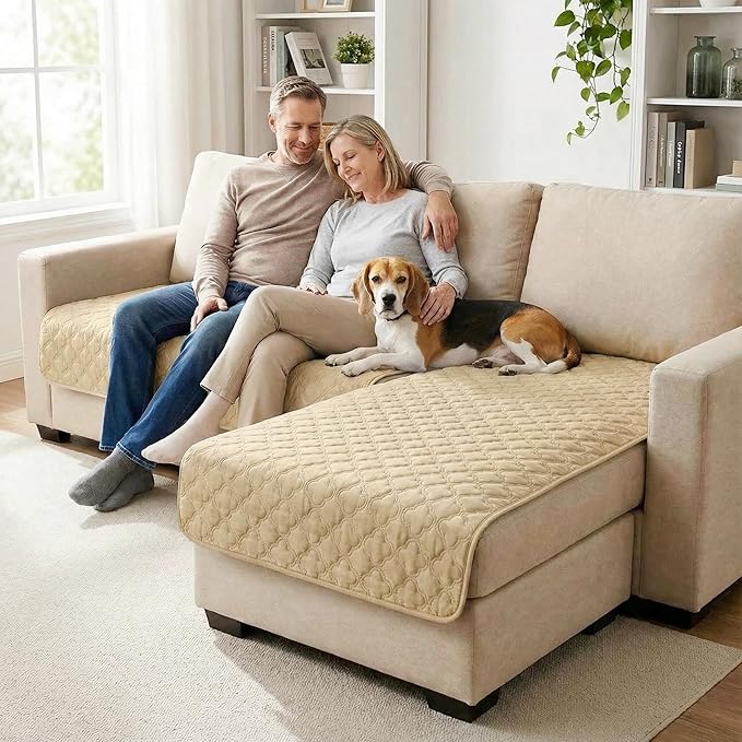 Waterproof Dog Blanket, Couch Cover for Dogs Washable, Reversible Dog Bed Cover, Couch Furniture Protector. (Dark＆Light Beige, 40 X 50 Inch - 1 Pack)