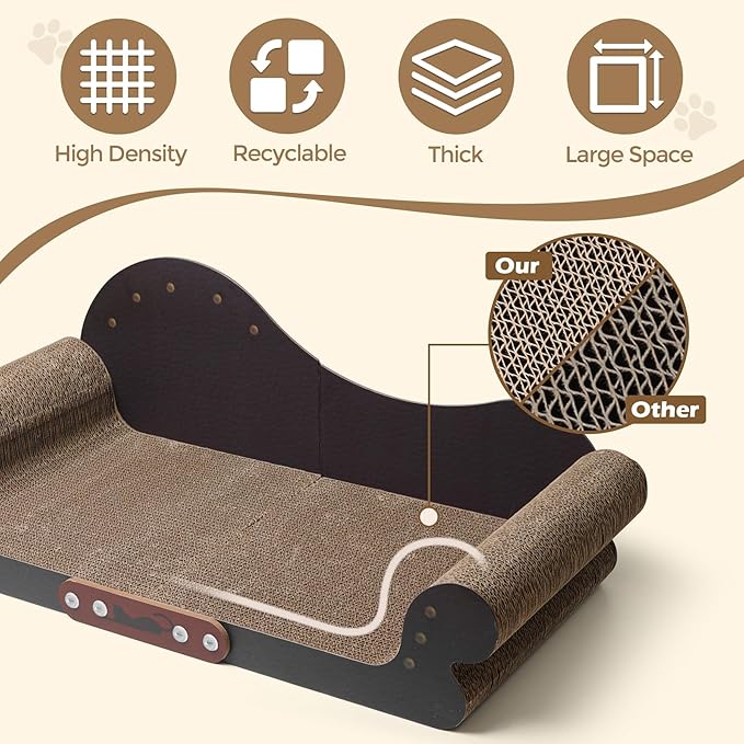 ComSaf Large Cat Scratcher Bed 26.7 in, Cardboard Cat Couch Scratch Pad | Cat Scratching Board, Sofa Lounger Shape, Furniture Protection, Indoor Floor Use, Adult Cats, Claw Care