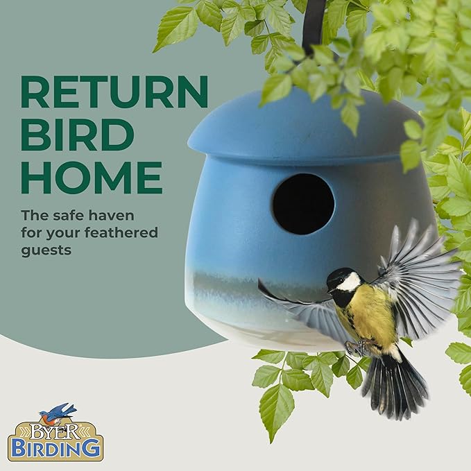 Byer of Maine Return Bird Home, Hanging Bird House, Soft Blue, 7 D x 7 H inches