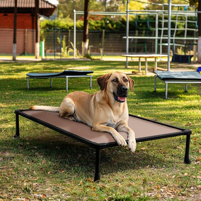 Veehoo Chew Proof Elevated Dog Bed, Indestructible Raised Dog Bed for Aggressive Chewers, Waterproof Dogs Training Platform for Indoor or Outdoor Use, 47 x29 inches, Brown