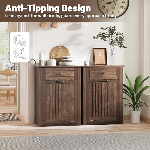 10 Gallon Tilt Out Trash Can Cabinet Drawer Hidden Trash Cabinet Walnut | Cabinet with Drawers for Kitchen, Bathroom and Laundry Room