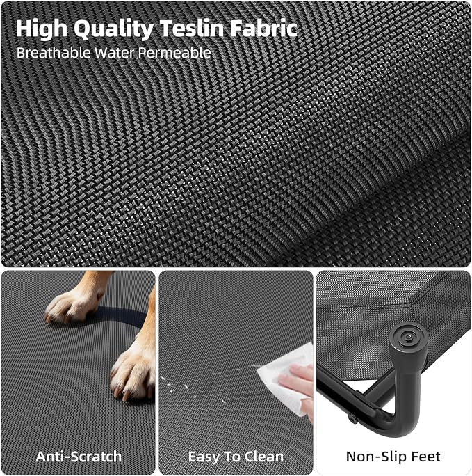 Ekisemio Elevated Dog Bed for Large Dogs, Cooling Raised Pet Cot with Breathable Mesh and Bolsters, Removable & Waterproof Outdoor Indoor Dog Bed, 47.75" x 31", Black