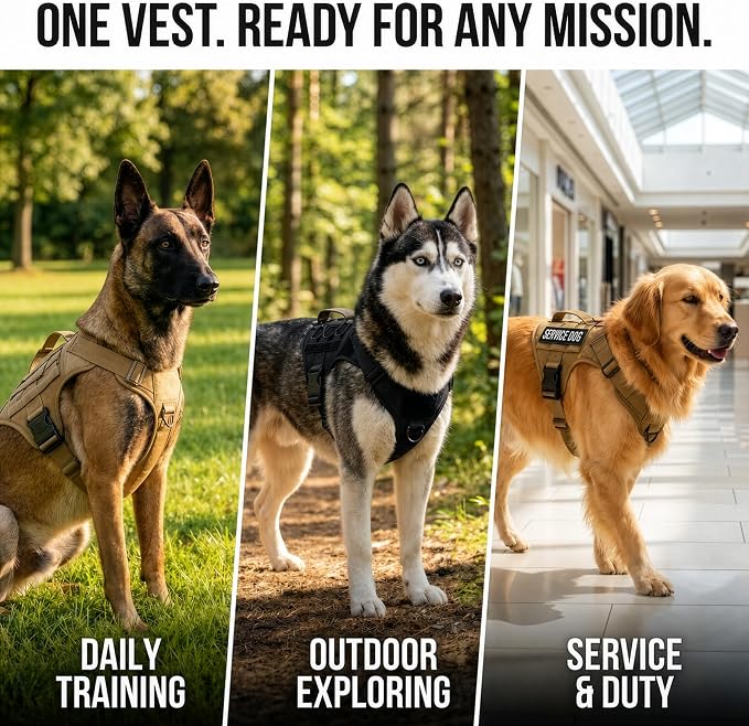 Tactical Dog Harness - Heavy Duty, No-Pull Training Vest for Large Breeds, Military Service Dog Vest with Front Leash Clip, Hook & Loop Panels, Padded Handle – Coyote Brown, Medium