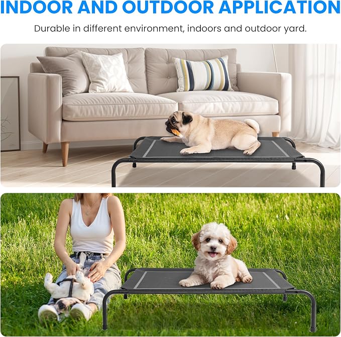 Simple Deluxe Cooling Elevated Dog Bed, Raised Portable Dog Cots Beds No-Slip Feet Durable Portable Indoor & Outdoor Pet Hammock Bed, 42x25.5x8 Inch, Black