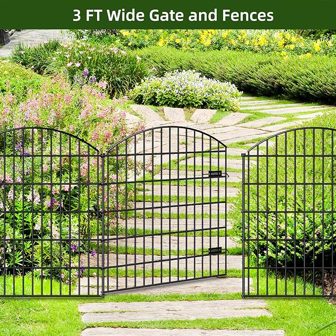 FOREHOGAR Metal Garden Gate and Fences Outdoor ECG1191, 1 Gate + 4 Fence Panels,43.2in Tall and Total Length 14.75ft, Heavy Duty Fencing for The Yard Privacy Temporary Animal Barrier for Dog, Black