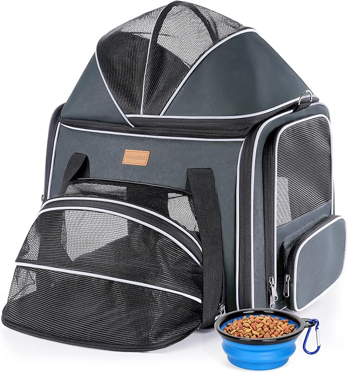 Morpilot Top and Side Expandable Cat Carrier, Airline Approved Collapsible Soft-Sided Pet Carrier for Medium/Large Cats and Puppies up to 20lbs for Car Rides and Vet Visits (Dark Gray)
