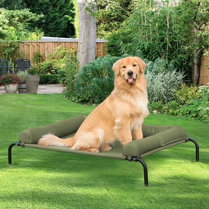 Cooling Elevated Dog Bed, Outdoor Raised Dog Beds, Medium Dogs Cot | Waterproof,W/Breathable Mesh, Pet Cot W/Portable Removable Bolster