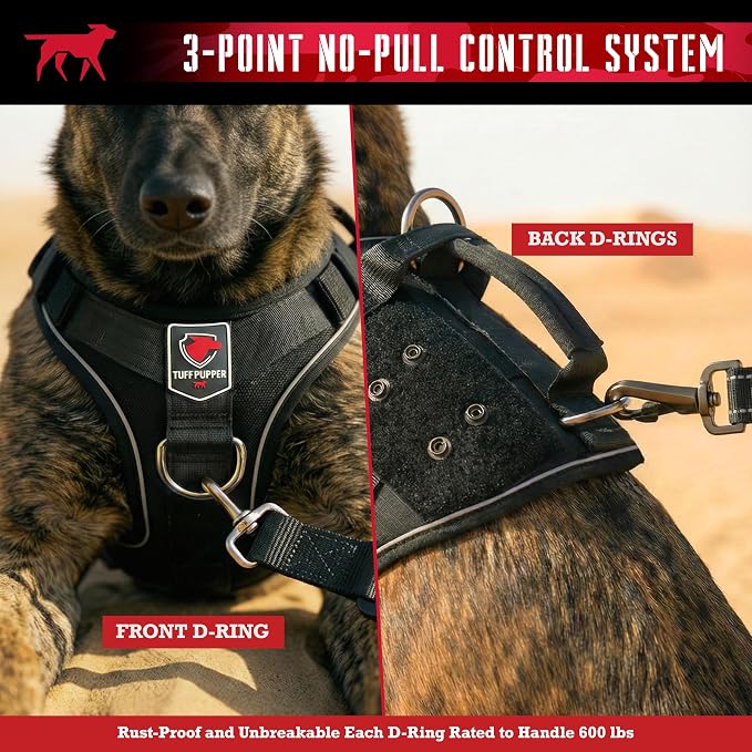 Tuff Pupper Elite Tactical Dog Harness | Dual Control Handles | Front & Back D-Rings | Fully Adjustable | Military Cobra Buckles | Heavy Duty Nylon Vest | Reflective MOLLE Dog Harness for Small Dogs