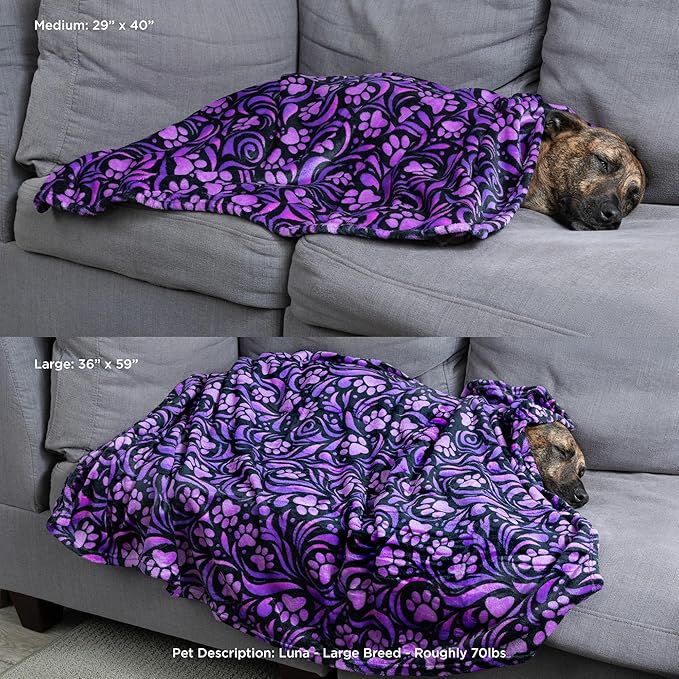 Pet Dog Cat Blanket Ultra Soft Cozy Fleece Paw Print Design Machine Washable Durable for Crates Beds Sofas Travel (Sweetheart Paws, Medium)