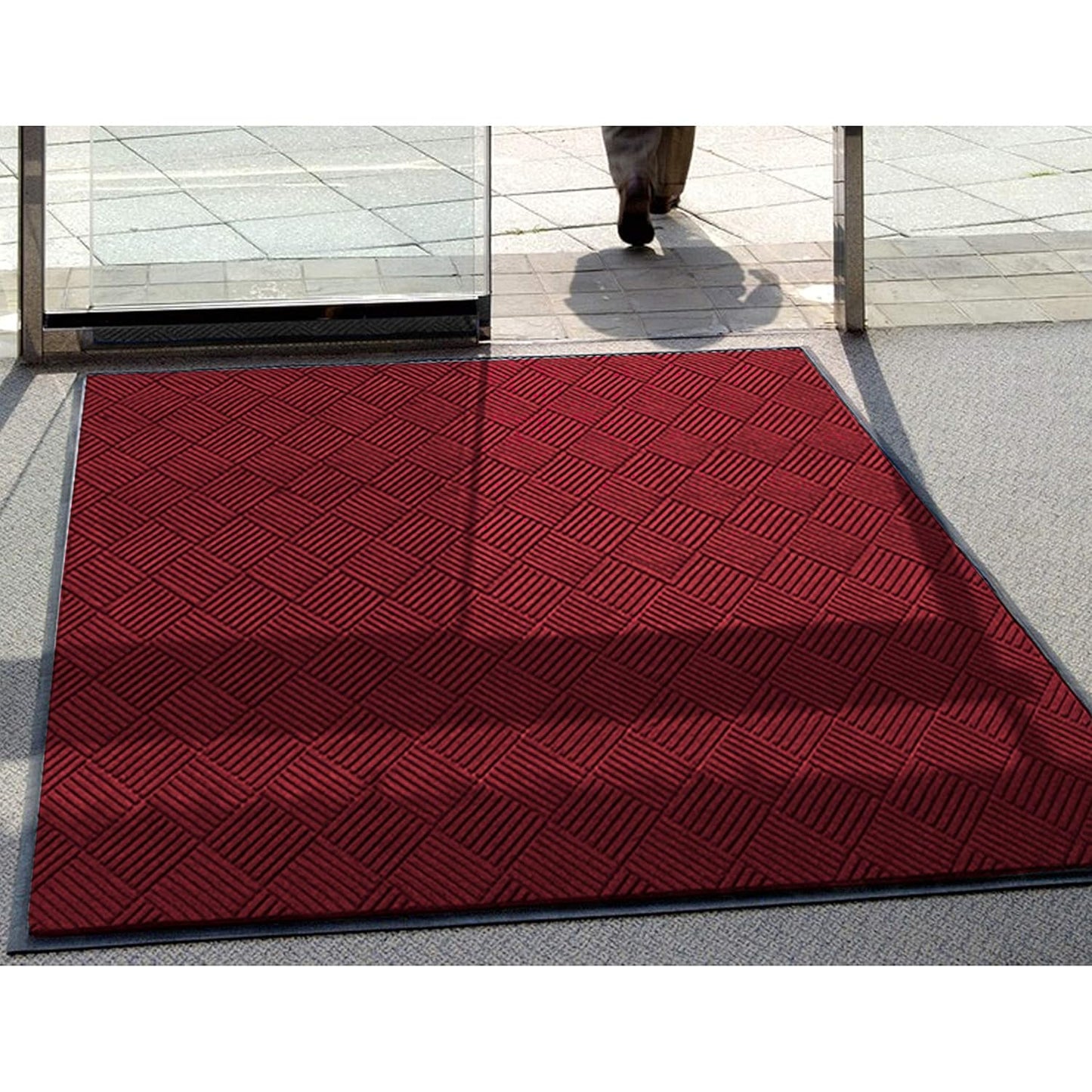 M+A Matting WaterHog Diamond | Commercial-Grade Entrance Mat with Rubber Border – Indoor/Outdoor, Quick Drying, Stain Resistant Door Mat (Red/Black, 4' x 8')