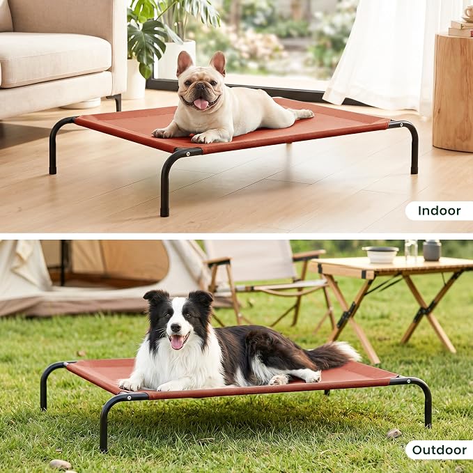 Love's cabin Elevated Cooling Dog Bed for Medium Dogs, Portable Indoor & Outdoor Raised Pet Dog Cat Cot, Durable Summer Frame with Breathable Mesh, Terracotta, 43" x 31.5" x 8"