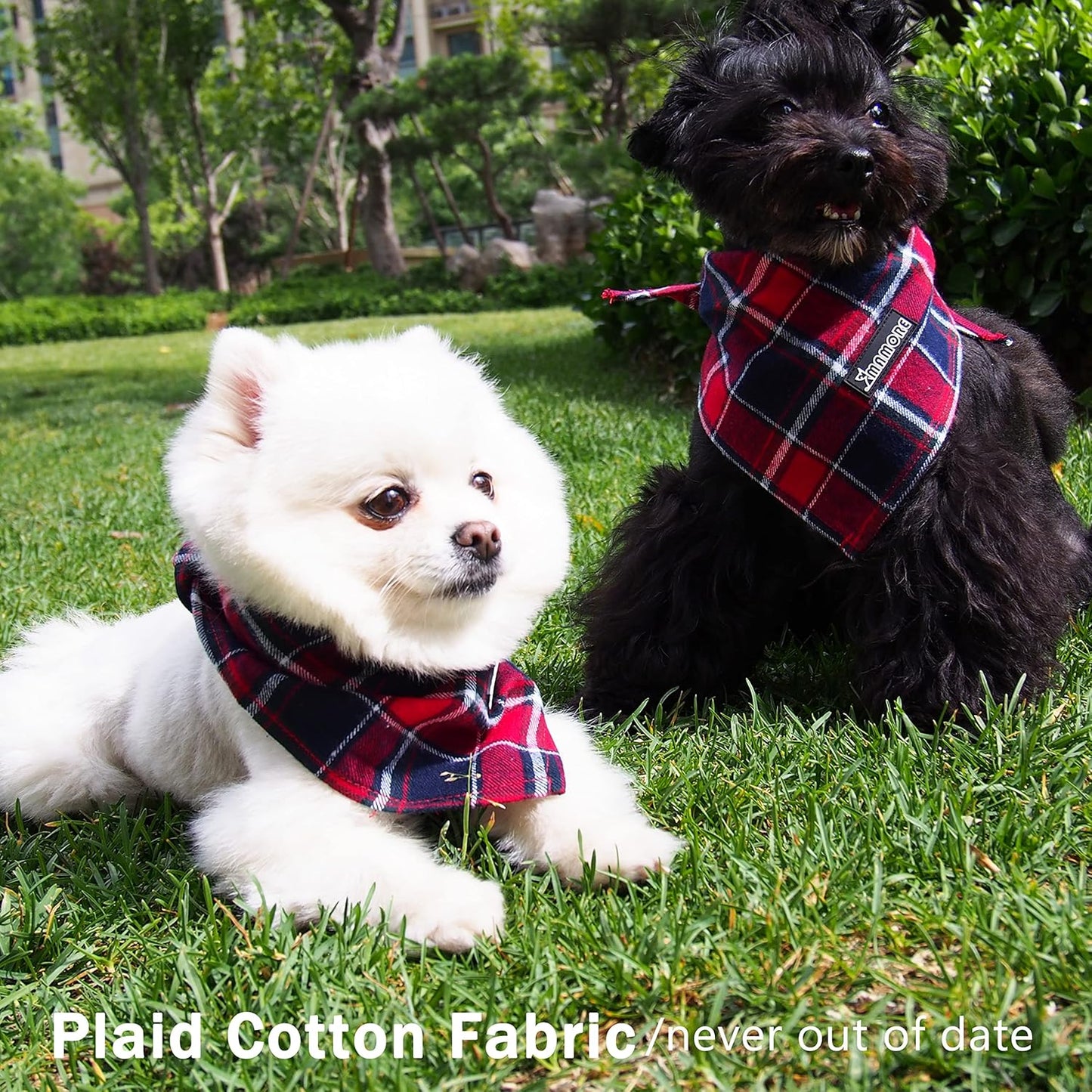 Adjustable Plaid Dog Bandanas,1PC Soft Washable Cotton Triangle Bib Kerchief Scarfs for Small Medium Large Dogs and Cats (Fuchsia&Blue, Small)