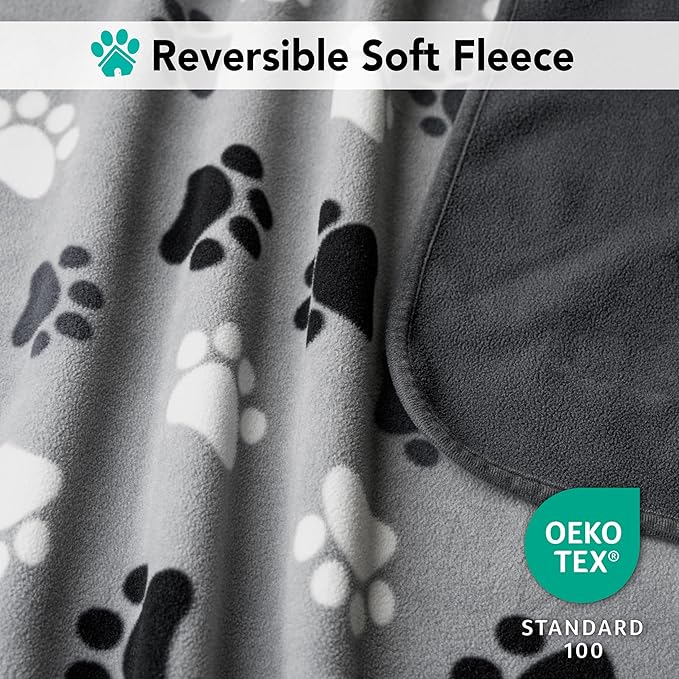 PetAmi Waterproof Dog Blanket for Extra Large Pets Dogs Cats, Large Pet Couch Cover Protector for Furniture, Reversible Washable Soft Fleece Cat Blanket for Bed Couch Sofa, 60x80 (Paw Print Gray)